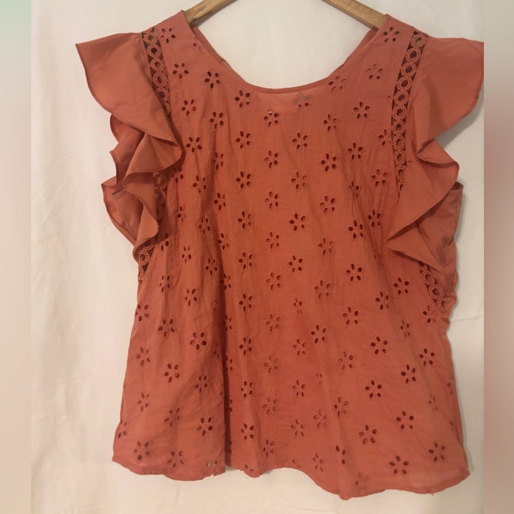 Women's Ruffled Eyelet Top - Coral